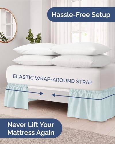CGK Wrap Around Dust Ruffle Bed Skirt - Queen Size, 24" Inch, Ice Blue - Image 2