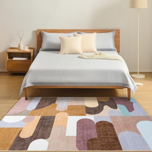 Living Room Rug 6x9 Brown Area Rug Machine Washable Carpet Non Slip Indoor Large Rugs for Bedroom, Classroom, College Dorm, Farmhouse, Dining Room, Kids Playroom - Image 4