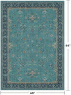 5x7 Teal Rug for Living Room, Boho Turquoise Rugs for Bedroom, Modern Eclectic Low-Pile Carpet for Dining Table, Washable Non-Slip with Rubber Back - Image 2