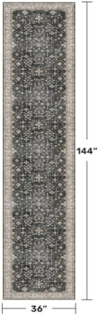 Hazo Haus Black Boho Washable 3x12 Extra Long Runner Rug for Hallway, Waterproof Large Kitchen Floor Rug, Non-Slip Stain & Fade Resistant, Vintage Floral Decor - Image 2