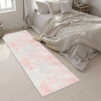 2.6x10 Washable Runner Rug:Modern Abstract Soft Carpet Pink White - Image 5