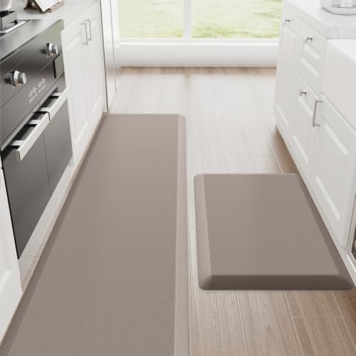 StepRite 1-Inch Kitchen Mats for Floor, 2-Piece Anti-Fatigue Rugs, Khaki by Bringcushiontoyourlife