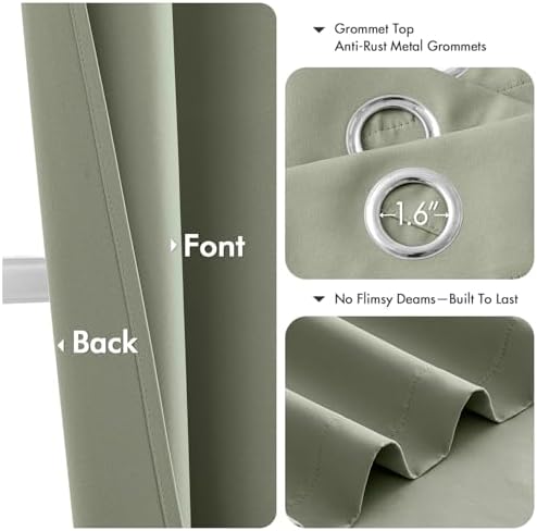 MIULEE Blackout Curtains for Bedroom 2 Panels 40 x 72 Inch Long Sage Green - Image 4