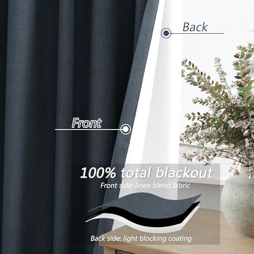 Guken Extra Long 100% Blackout Linen Curtains 102 Inches Vintage Blue - Image 4