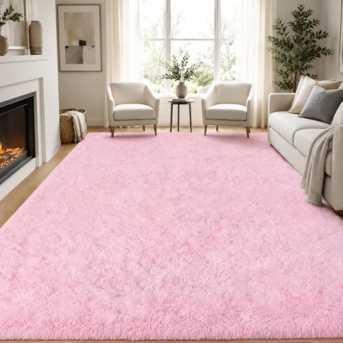 PLHXFR 10x12 Area Rugs Living Room: Fluffy Bedroom Rug Shag Carpet Pink by PLHXFRSoftAreaRugs