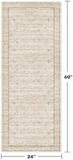 Cream 2x5 Runner Rugs for Bathroom Floor, Geometric Floral Throw Rugs Washable for Entryway, Kitchen, Bedroom, Laundry Room Beige Farmhouse Modern Neutral Home Décor, Low Pile Soft Non Slip Carpet - Image 2