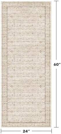 Cream 2x5 Runner Rugs for Bathroom Floor, Geometric Floral Throw Rugs Washable for Entryway, Kitchen, Bedroom, Laundry Room Beige Farmhouse Modern Neutral Home Décor, Low Pile Soft Non Slip Carpet - Image 2