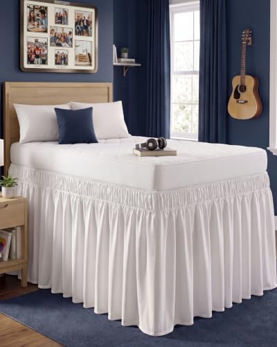 Utopia Bedding Twin XL Elastic Dorm Bed Skirt - Wrap Around Ruffle - Microfiber Bed Skirt with Adjustable Elastic Belt 42 Inch Tailored Drop - Hotel Quality Bedskirt, Fade Resistant (Twin XL, White) by UTOPIABEDDING