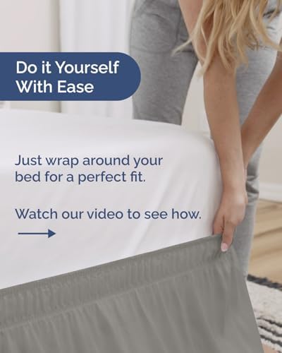 CGK Wrap Around Dust Ruffle Bed Skirt - King Size, 16" Inch, Light Grey - Image 3