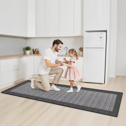 StepRite Kitchen Rugs, Kitchen Mats for Floor, 96"x24" Non-Slip Machine-Washable Kitchen Throw Rug, Absorbent Runner Rugs Office, Sink Standing Desk Mat, Decor Carpet, Grey - Image 3
