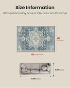 Amada 6x9 Washable Area Rug for Dining Room, Blue/Yellow, Vintage Pattern - Image 2