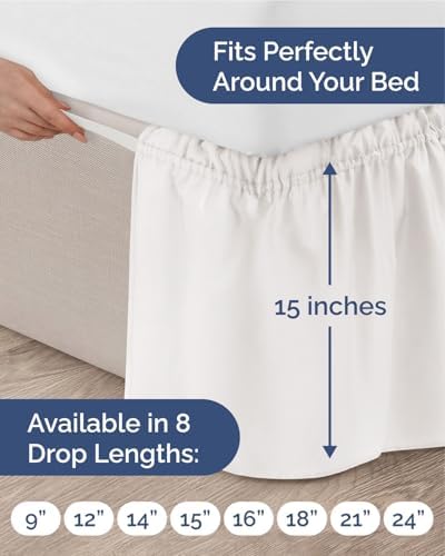 CGK Wrap Around Dust Ruffle Bed Skirt - King Size, 15" Inch, Antique White - Image 4