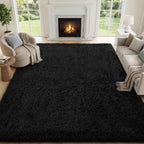 PLHXFR 6x9 Area Rugs Living Room: Fluffy Bedroom Rug Shag Carpet Black by PLHXFRSoftAreaRugs