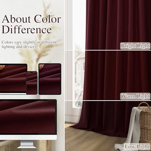 Guken Extra Long 100% Blackout Burgundy Linen Curtains 108 Inches - Image 7