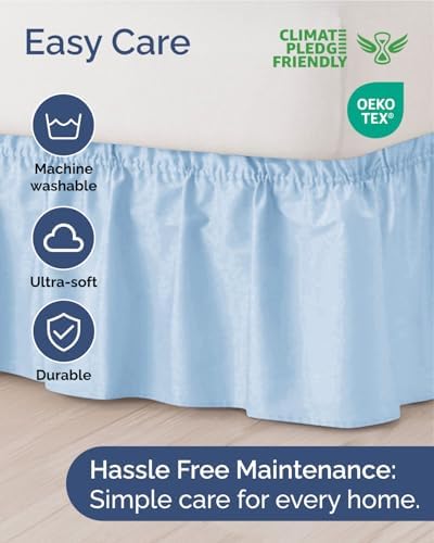 CGK Wrap Around Dust Ruffle Bed Skirt - Queen Size, 18" Inch, Baby Blue - Image 6