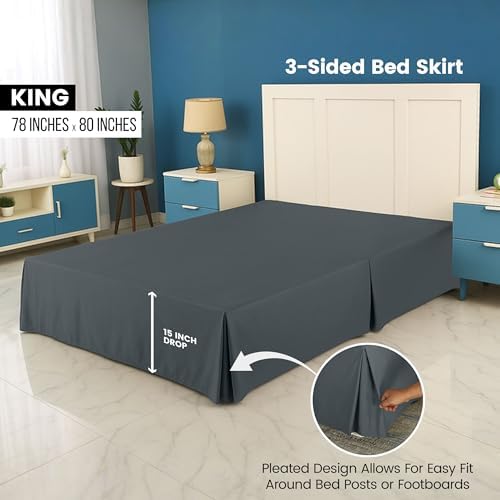 King Size Pleated Bed Skirt, Hides Under-Bed Storage 16 Inch Drop, Grey - Image 2