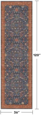 Washable 10 ft Long Runner for Hallway - Navy Blue Kitchen Floor Runner Rug, Pet Friendly Waterproof Non Slip with Rubber Backing, Stain Resistant Laundry Room Rug (3x10 Navy Blue & Terracotta) - Image 2