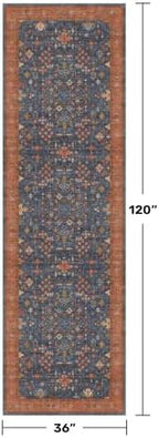 Washable 10 ft Long Runner for Hallway - Navy Blue Kitchen Floor Runner Rug, Pet Friendly Waterproof Non Slip with Rubber Backing, Stain Resistant Laundry Room Rug (3x10 Navy Blue & Terracotta) - Image 2