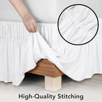 Wrap Around Queen Bed Skirt, Easy Fit Elastic Belt, 16 Inch Drop, White - Image 5