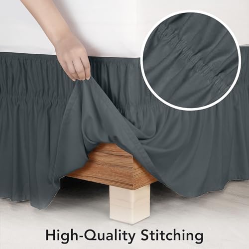 Wrap Around Full Bed Skirt, Easy Fit Elastic Belt, 16 Inch Drop, Grey - Image 5