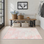 Area Rug Living Room: 3x5 Modern Washable Soft Carpet Pink White - Image 3