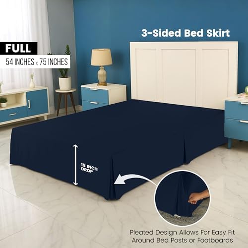 Full Size Pleated Bed Skirt, Hides Under-Bed Storage 16 Inch Drop, Navy - Image 2