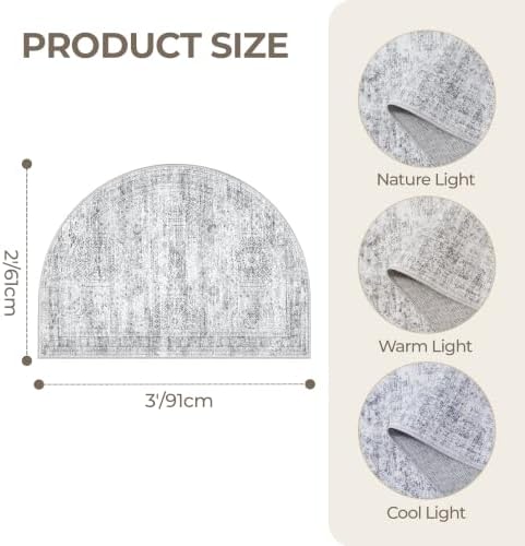 2x3 Half Circle Rug, Small Washable Entryway Rug,Grey - Image 2