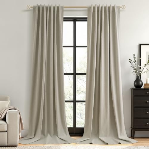 Guken Extra Long 100% Blackout Linen Curtains 120 Inches Grey Flax by Guken