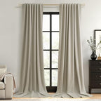 Guken Extra Long 100% Blackout Linen Curtains 120 Inches Grey Flax by Guken