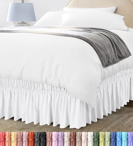 Wrap Around Queen Bed Skirt, Easy Fit Elastic Belt, 16 Inch Drop, White by UTOPIABEDDING