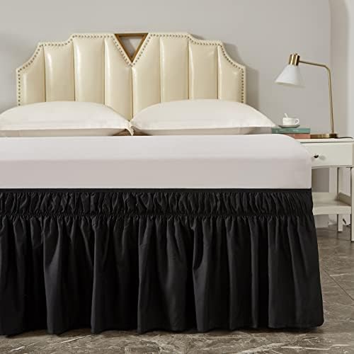 MEILA Wrap Around Elastic Bed Skirt for Queen & King Beds, 14" Drop, Black - Image 6
