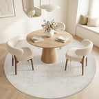 Round Area Rug Living Room: 6ft Washable Carpet Neutral Cream - Image 2