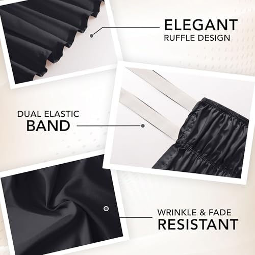 Wrap Around Twin Bed Skirt, Easy Fit Elastic Belt, 16 Inch Drop, Black - Image 6