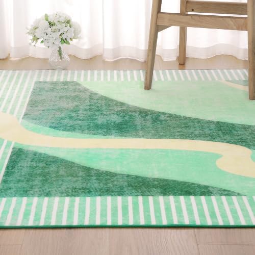 Area Rug 4x6 Green Rug Washable Rugs Non Slip Low Pile Small Carpet for Entryway, Bedroom, Kitchen, Classroom, Kids Room, Office, Dorm, Dining Room by OmpaaHomeDecor