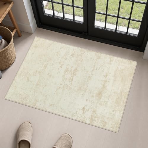 2x3 Washable Entryway Rug: Modern Abstract Indoor Soft Carpet Beige by FXRHLP