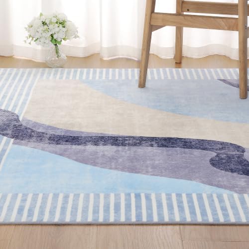 Ompaa Living Room Rug 5x8 Blue Area Rug Machine Washable Rug Non Slip Indoor Large Rugs for Bedroom, Classroom, College Dorm, Farmhouse, Dining Room, Kids Playroom - Image 2