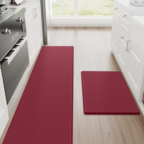 StepRite Kitchen Mats for Floor, 2-Piece Anti-Fatigue Rugs, Burgundy by Bringcushiontoyourlife
