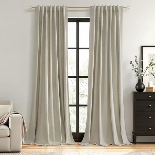 Guken Extra Long 100% Blackout Linen Curtains 102 Inches for Bedroom Ecru by Guken