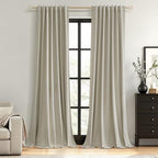 Guken Extra Long 100% Blackout Linen Curtains 102 Inches for Bedroom Ecru by Guken