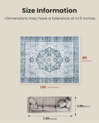 Amada Large 8x10 Washable Area Rug for Living Room, Ivory/Blue, Vintage - Image 2