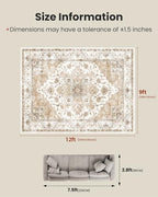 Amada Large 9x12 Washable Area Rug for Living Room, Beige, Vintage Pattern - Image 2