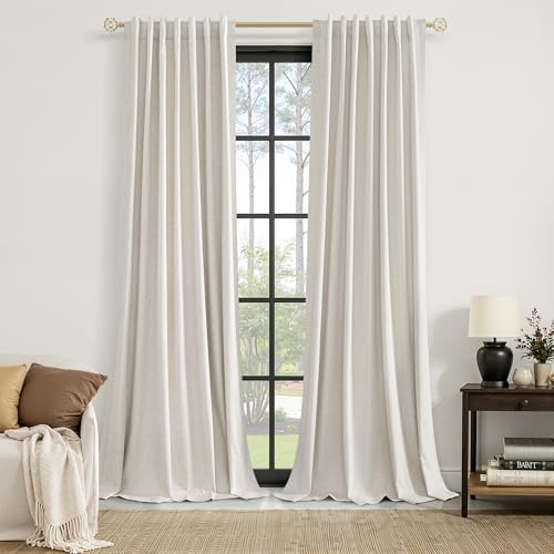 Guken 100% Blackout Linen Curtains 90 Inch Long for Bedroom 2 Panels Modern by Guken