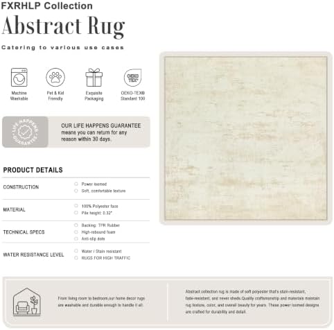 Area Rug Living Room: 4x4 Modern Washable Indoor Soft Carpet Beige - Image 2