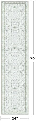 Hazo Haus Washable Oushak 2x8 Bathroom Runner Rug - Vintage Turkish Floral 8ft Long Low Pile Non Slip Runners for Kitchen, Hallway - Cream Blue and Green - Image 2