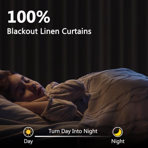 Guken Extra Long 100% Blackout Linen Curtains 120 Inches Grey Flax - Image 2