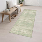 2.6x8 Washable Runner Rug：Modern Abstract Soft Carpet Green Cream - Image 3
