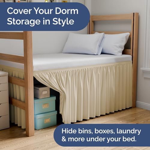 CGK Linens Dorm Room Bed Skirt Twin XL - Dorm Essentials - 32" Off White - Image 5