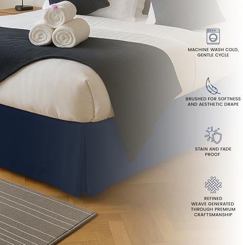 Full Size Pleated Bed Skirt, Hides Under-Bed Storage 16 Inch Drop, Navy - Image 5