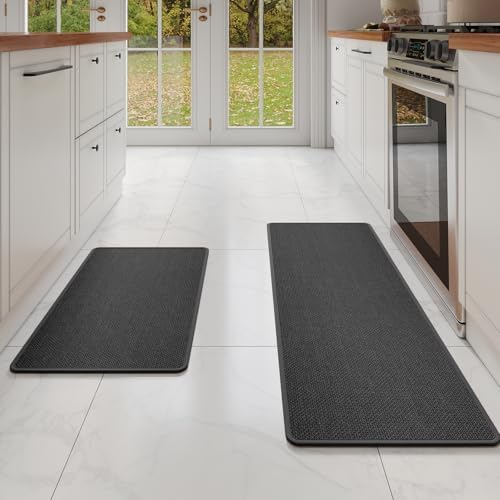 YDKGL Kitchen Mat Kitchen Rugs Sets of 2 PCS Non Slip Black 17"x30"+17"x47" by YDKGL