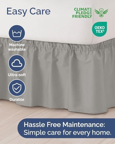 CGK Wrap Around Dust Ruffle Bed Skirt - Queen Size, 16" Inch, Light Grey - Image 6